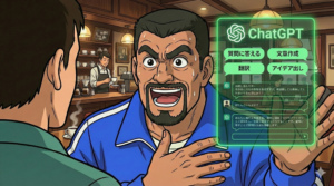 ChatGPTの解説をする福祉事業所サビ管のサービスかんきちのイラスト